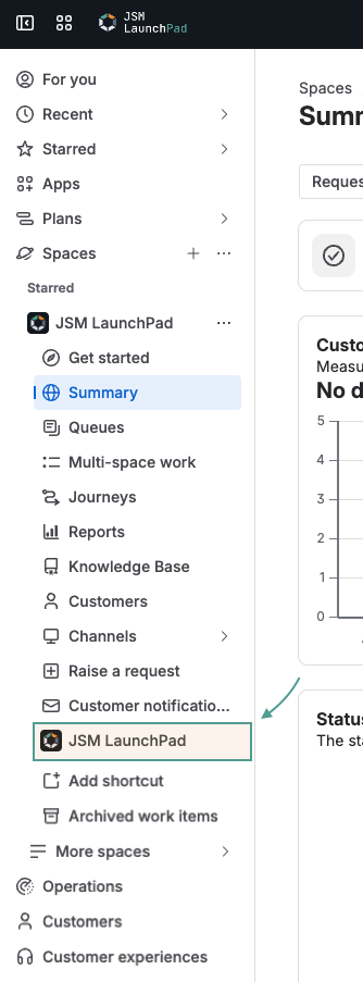 JSM LaunchPad in the Jira space sidebar after installation